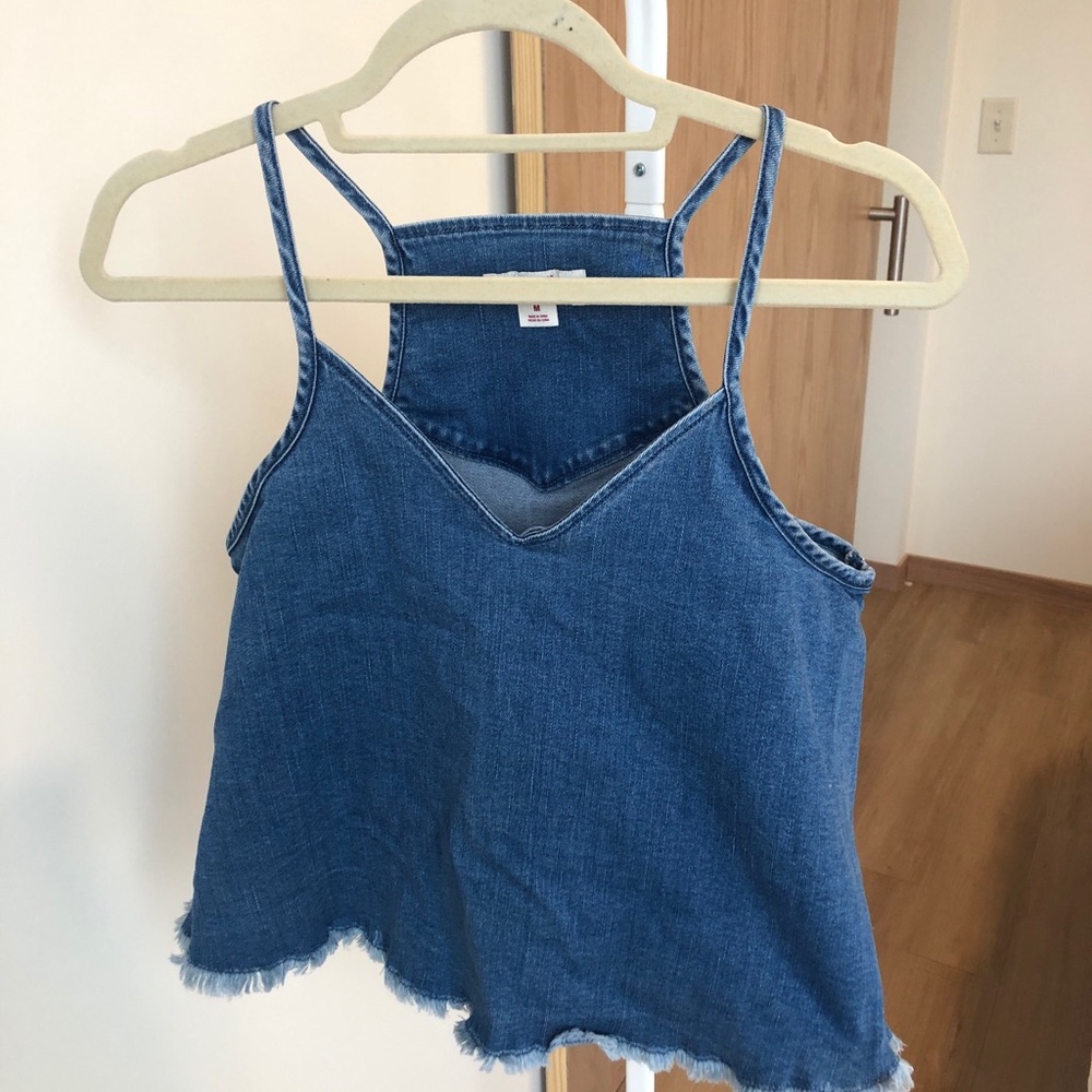 Jean Racerback Tank Top with Distressing
